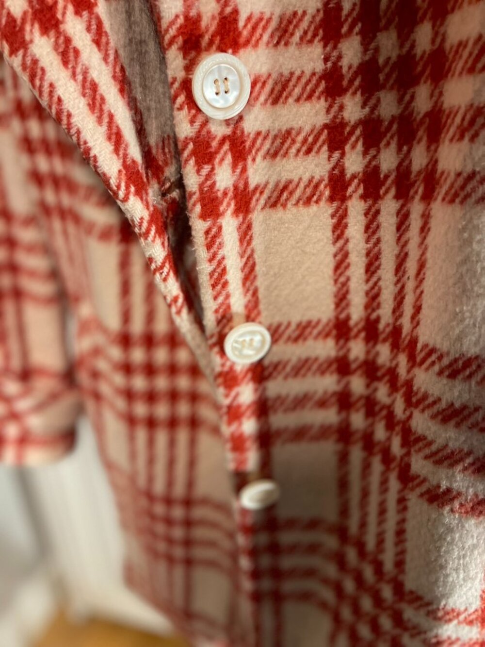 Monsolaire Red Plaid Wool 80% Blend Coat – Korean Size 66 Medium Double Breasted - Picture 3 of 11